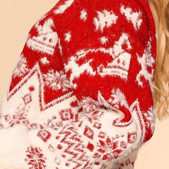 Christmas Reindeer Embroidery Sweater - Cozy and Cute Holiday Sweater - Picture 3 of 6